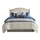 7 Piece Faux Suede Comforter Set Blue Cal King B03596786