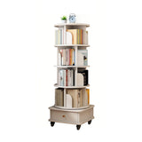 5 Tier Rotating Bookshelf, 360&deg Display Round Spinning Bookshelf with Wheels and Drawer, W3204P309488