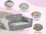 Glow-in-the-Dark Kids Foldable Sofa Bed All-Sponge Single Chaise Lounge Light Grey Star & Moon 72512975
