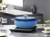Cast iron 6QT cooking pot - Gradient blue - Includes two silicone gloves - Enamel pot 85024210