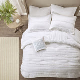 5 Piece Microfiber Ruffled Comforter Set White Queen B03596865