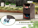 Mix Brown PE Rattan Outdoor Storage Cabinet, 3-Shelf with Removable Drawer & Lockable Wheels 16914318