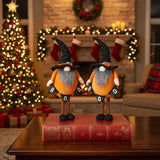 2PCS Set Spooky Christmas Gnome Decor Standing Orange Fabric Figures with Black Gnome & Banner, 63182616
