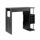ZNTS Home Bar Table with Wine Glass Compartment and Three Shelves in Distressed Grey & Black B107130874