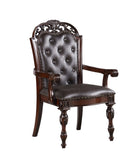 Traditional Set of 2pcs Arm Chairs Brown Cherry Solid wood Espresso Leatherette Tufted Formal Dining B011P197301