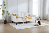 Elena Twin Size Beige Velvet Upholstered Daybed, Ribbed Tufted Backrest, Daybed in Lavish Modern B083P152010