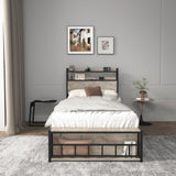 Twin Bed Frames , Headboard and Charging Station & LED Light for Bedroom, Solid and Stable, Noise W2129P314786