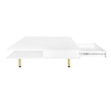 ON-TREND Exquisite High Gloss Coffee Table with 4 Golden Legs and 2 Small Drawers, 2-Tier Square WF315490AAK