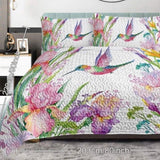 Colorful Bird Flower Design Quilt Set 3 Pieces Queen Size Soft Warm Bedding Set Include 1 Quilt And 11614767