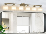 6-Light Golden Bathroom Vanity Light Fixture, Frosted Glass Shades, Modern Wall Mounted Lighting W1340P206703
