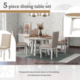 ZNTS 5-Piece Farmhouse Dining Table Set Wood Round Extendable Dining Table and 4 Upholstered Dining 80008681