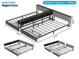 Upholstered Twin Bed Frame for 2 Kids with Storage Bookcase Divider,Charging Station ,Drawers and T6689P602011