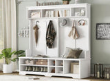 Modern Hallway Hall Tree Metal Hooks and Storage Space, Multi-Functional Entryway Coat Rack W1580P327014