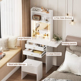 Small Space Vanity Table Set with 3 Adjustable Lighted Mirror and Storage Chair, Makeup Vanity Table W509P238990