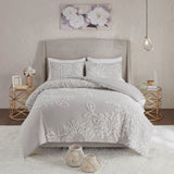 Full/Queen 3 Piece Tufted Cotton Chenille Floral Duvet Cover Set B035129184
