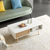 41.34" Rattan Coffee table, sliding door for storage, solid wood legs, Modern table for living room W1265107718