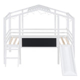 ZNTS Twin Size Loft Bed with Ladder and Slide, House Bed with Blackboard and Light Strip on the Roof, WF324323AAK