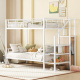 Twin Over Twin Metal Bunk Bed with Lateral Storage Ladder and Wardrobe, White MF315578AAK