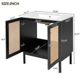 30-inch bathroom vanity crafted from natural materials, featuring handmade rattan doors and N729P285517B
