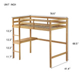 ZNTS Twin High Loft Bed, Rubber Wood Loft Bed with Safety Guardrail, built-in desk, ladder,White Oak 64025790