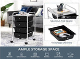 4 Drawers Metal Frame Storage Cart Rolling Bin Trolley, Black 95274103