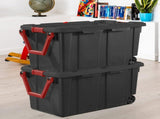 40 Gallon Durable Plastic Storage Tote with Latching Lid and Pull Handle, Black, 2 Pack 51853524