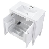 30" No Assembly Needed Vintage White Bathroom Vanity with Ceramic Sink,Two Soft-Close Doors & W2896P318470
