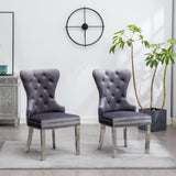 ZNTS Montura Contemporary Tufted Velvet Chair with Nailhead Trim, Set of 2, Gray T2574P164575