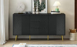 U_STYLE Modern Sideboard with Geometric Line Design, Conical Metal Legs, and Central Drawers for N711P192336B