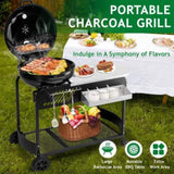 ZNTS Portable Charcoal Grill with Cart, BBQ Charcoal Grill with Porcelain-Enameled Lid & Slide Out Ash 02203572