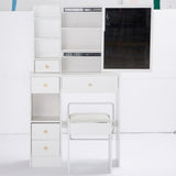 29.2" Small Space Left Drawer Desktop Vanity Table Cushioned Stool, Extra Large Right sliding W3258P299609