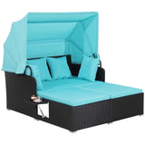 Turquoise Rattan Daybed Lounge W/ Retractable Top Canopy Side Tables Cushions 15499878