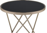 1pc End Table Champagne Finish Frame Round Black Glass Top Mid-Century Modern Design Living Room B2741P332644