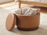 Brown 360&deg Swivel Storage Ottoman, 43.1845.72cm Faux Leather Vanity Stool with 26.50L Hidden 48888737