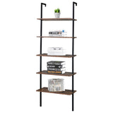 ZNTS Industrial Wall Mounted Bookcase 5-Tier Open Ladder Shelf Bookshelf with Metal Frame, 23.6" L x 18960257