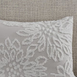 3 Piece Tufted Cotton Chenille Floral Comforter Set Warm Grey/White King/Cal King B035128914