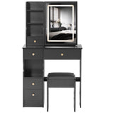 Small Size Left Drawer Desktop Vanity Table Cushioned Stool, Touch Control Sliding LED Mirror, W936P202449