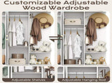 Wardrobe with 5 Doors 2 Drawers 2 Open Shelves Particleboard Unit with 1 Mirrored Door and 4 Hooks 32021789