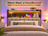 Twin Size Headboard with Pegboard Storage Shelf, Adjustable Upholstered Backrest, LED Light Strip & 91606470