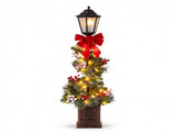 4FT Snow Flocked Christmas Lamp Post with 50 Warm White LED Lights, Large Red Bow & Pine Cones, 06658502