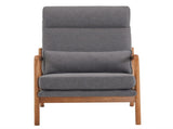 High Back Solid Wood Armrest Backrest Iron Frame Linen Indoor Leisure Chair Dark 26834411