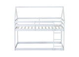 Twin over Twin Rubber Wood Floor Bunk Bed, with ladder,Guardrails,House-Shaped-Bunk Bed,White W504P206864