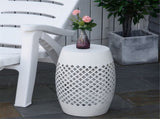 White 12 Inch Round Hollow Drum Patio Table for Balcony Decor 60844858