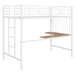 ZNTS Twin Metal Loft Bed with Desk and Metal Grid,White 23730514