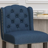 Vienna Contemporary Fabric Tufted Wingback 27 Inch Counter Stools, Set of 2, Navy Blue and Dark 64855.00NBLU