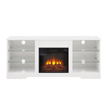 TV Stand Electric Fireplace TV Stand Glass Shelves, 3D Fireplace TV Stand LED Lights Wood 56937921