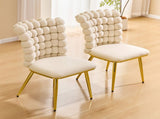 Set of 2 Luxury Cream Bubble Tufted Swivel Chair, Premium Velvet Upholstered Accent Chair with Gold W3875P457865
