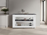 Hardy Kitchen Island, 2 Drawers, 6 Wheels, 2 Shelves, White / Black Wengue B097P474257