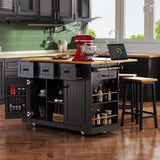 K&K 53inch Large Island with Drop Leaf, Power Outlet, Door Internal Storage Rack, Rolling N707P185531B