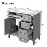36" Gray Modern Bathroom Vanity with Ceramic Sink, Soft Close Doors, 4 Drawers for Storage, Elegant N729P253935E